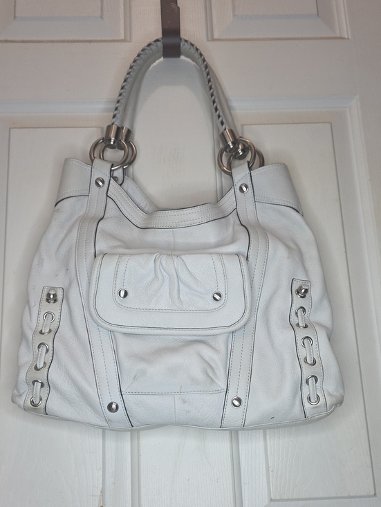 b. makowsky Handbags - b. makowsky White Leather Shoulder Bag with Braided Handle